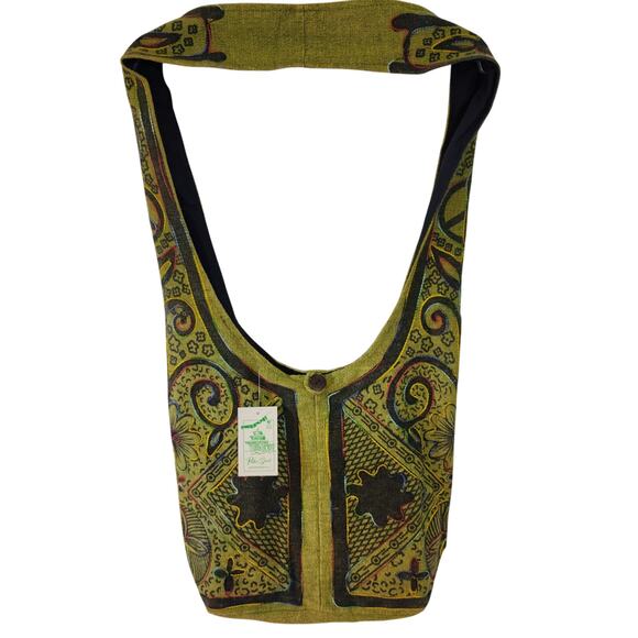 NWT Path of Spirit Green Stonewashed Boho Toto Crossbody Clothe Purse 13 x 16 - Picture 1 of 3